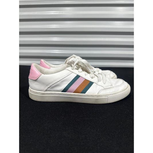 J Crew Saturday Sneakers Women 9 White Pink Multi Stripe Leather