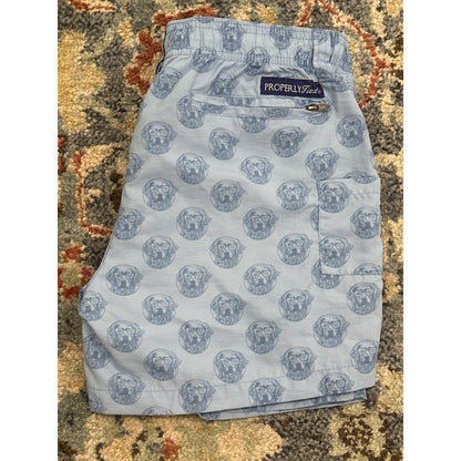 Properly Tied Mallard Shorts Boys Size 7 Light Blue Dog Print EUC