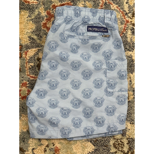 Properly Tied Mallard Shorts Boys Size 7 Light Blue Dog Print EUC