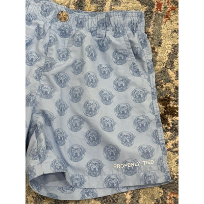 Properly Tied Mallard Shorts Boys Size 7 Light Blue Dog Print EUC