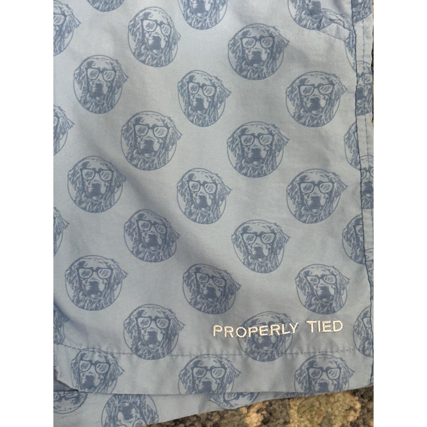 Properly Tied Mallard Shorts Boys Size 7 Light Blue Dog Print EUC