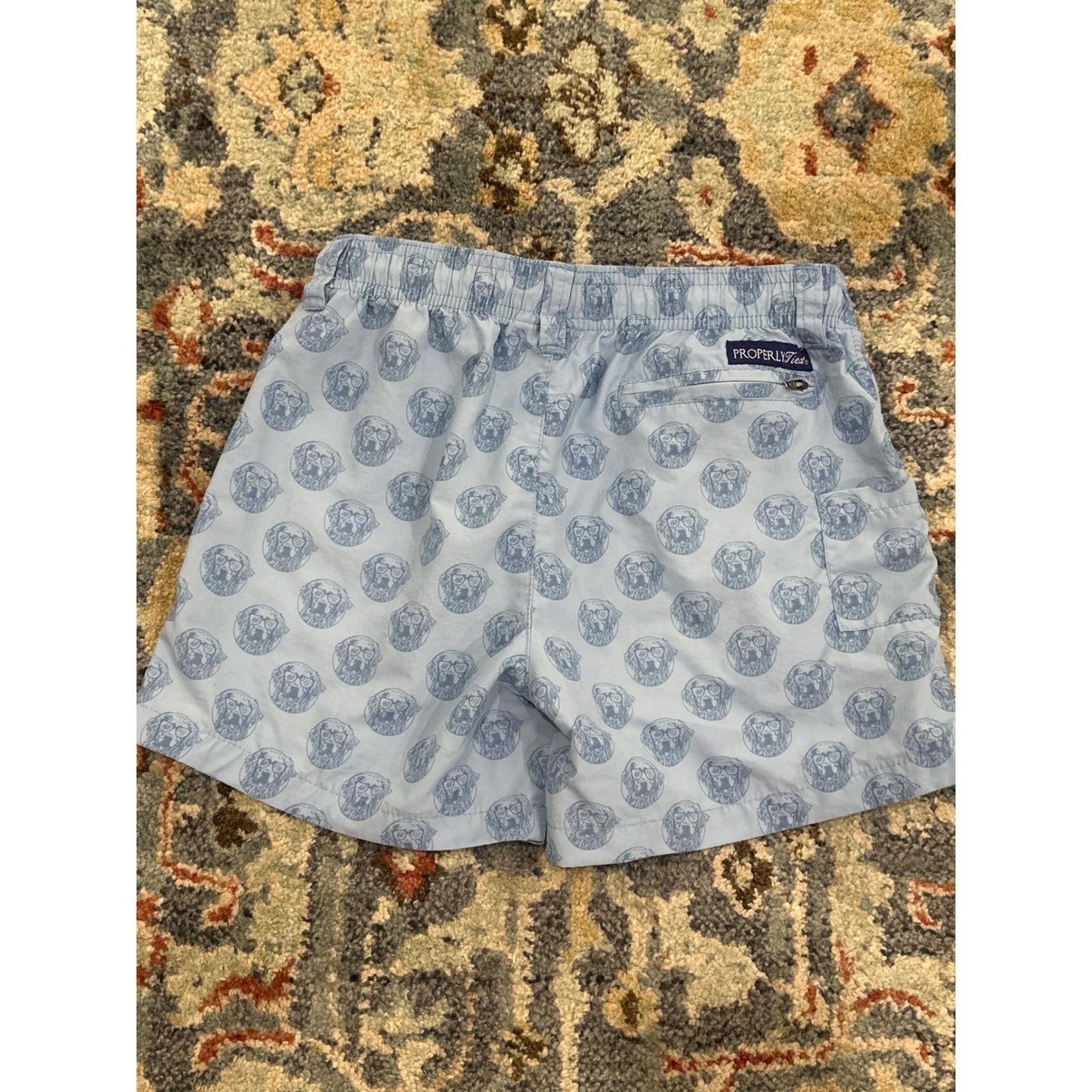 Properly Tied Mallard Shorts Boys Size 7 Light Blue Dog Print EUC