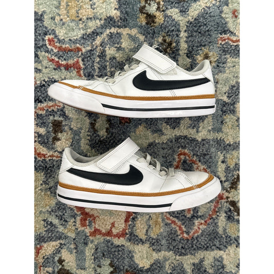 Nike Court Legacy Sneaker Boys 13C White Black Tan Low Top Strap GUC