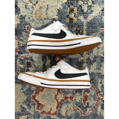 Nike Court Legacy Sneaker Boys 13C White Black Tan Low Top Strap GUC