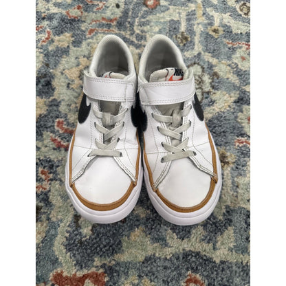 Nike Court Legacy Sneaker Boys 13C White Black Tan Low Top Strap GUC