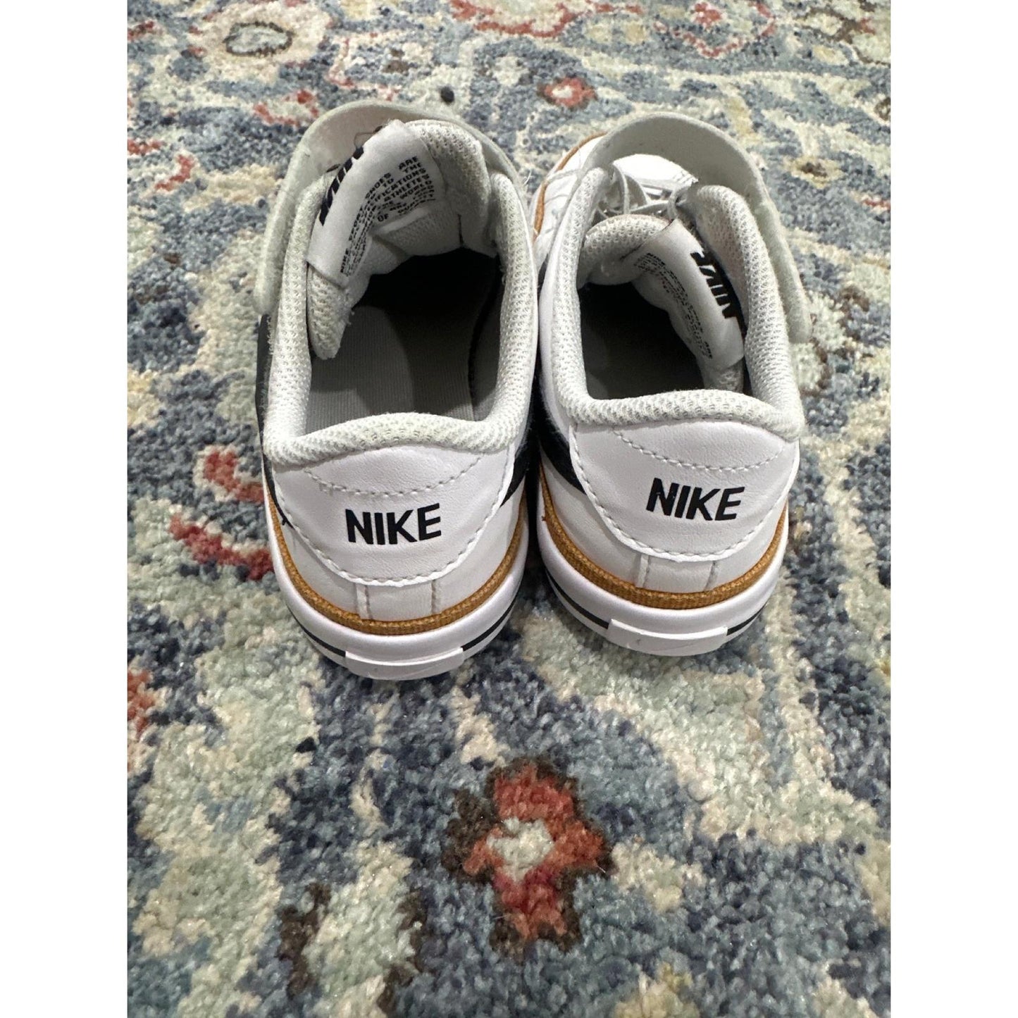 Nike Court Legacy Sneaker Boys 13C White Black Tan Low Top Strap GUC