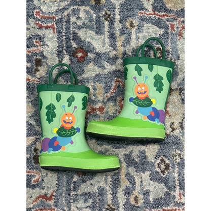 Rain Boots Toddler Boys 7 Green Caterpillar Graphic GUC