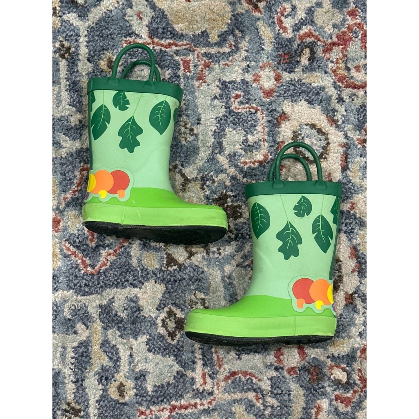 Rain Boots Toddler Boys 7 Green Caterpillar Graphic GUC
