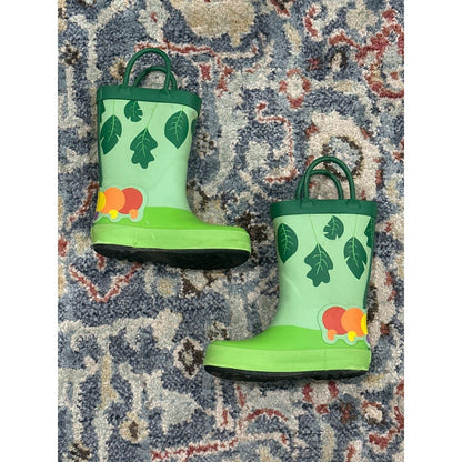 Rain Boots Toddler Boys 7 Green Caterpillar Graphic GUC