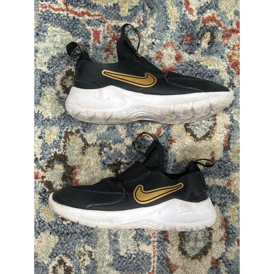 Nike Flex Runner 2 Sneakers Boys 13C Black Gold Slip On Athletic Shoes GUC
