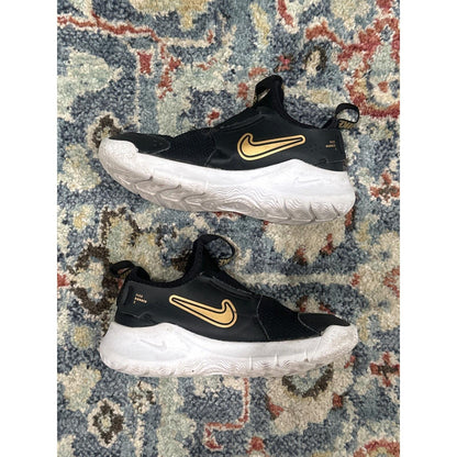Nike Flex Runner 2 Sneakers Boys 13C Black Gold Slip On Athletic Shoes GUC