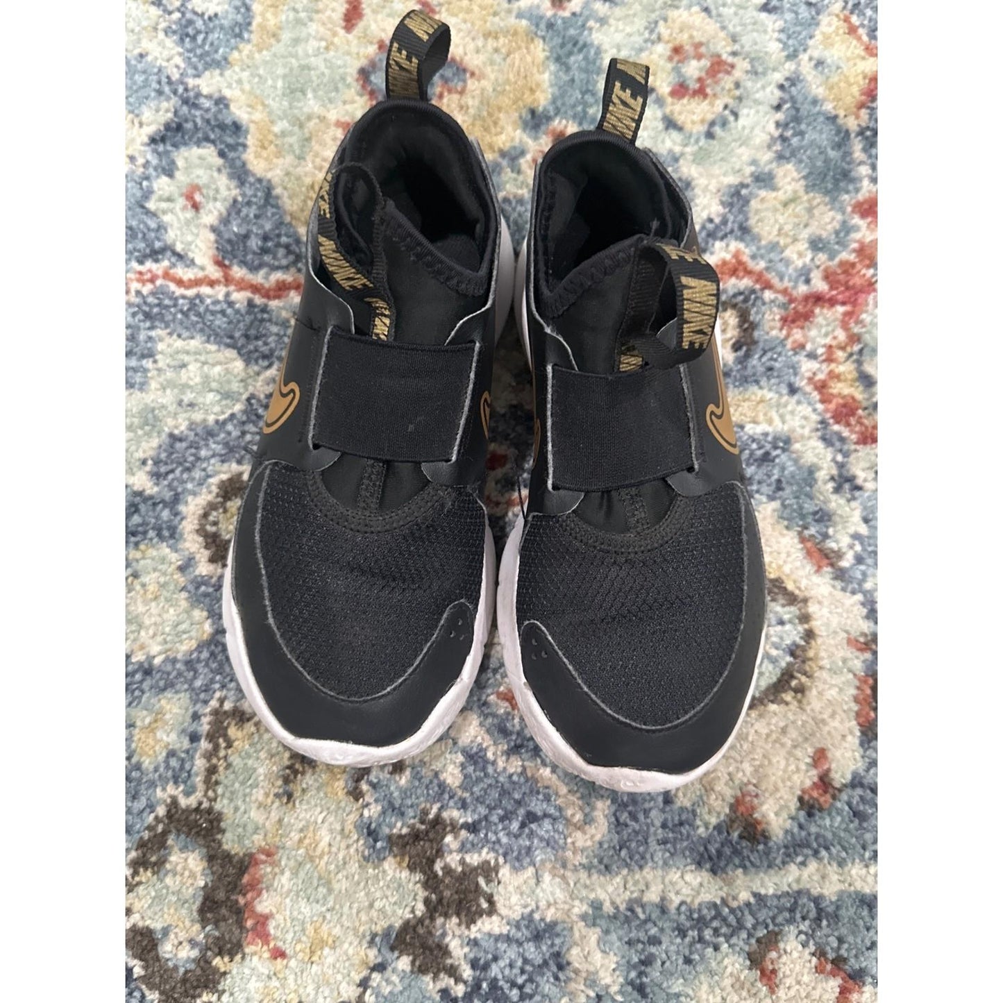Nike Flex Runner 2 Sneakers Boys 13C Black Gold Slip On Athletic Shoes GUC