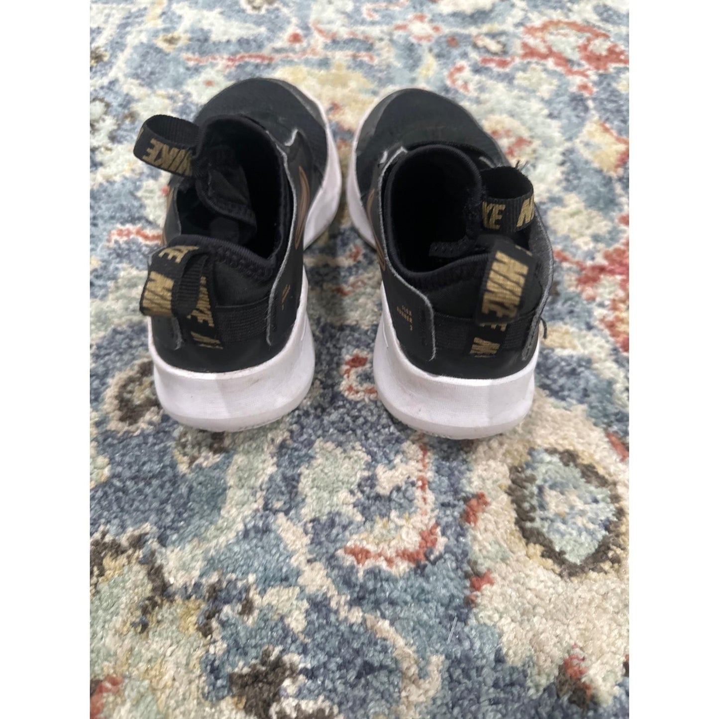 Nike Flex Runner 2 Sneakers Boys 13C Black Gold Slip On Athletic Shoes GUC