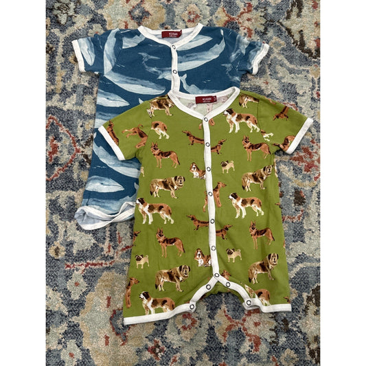 Milkbarn Romper Set Boys 12-18M Blue Green Whale Dog Organic Cotton