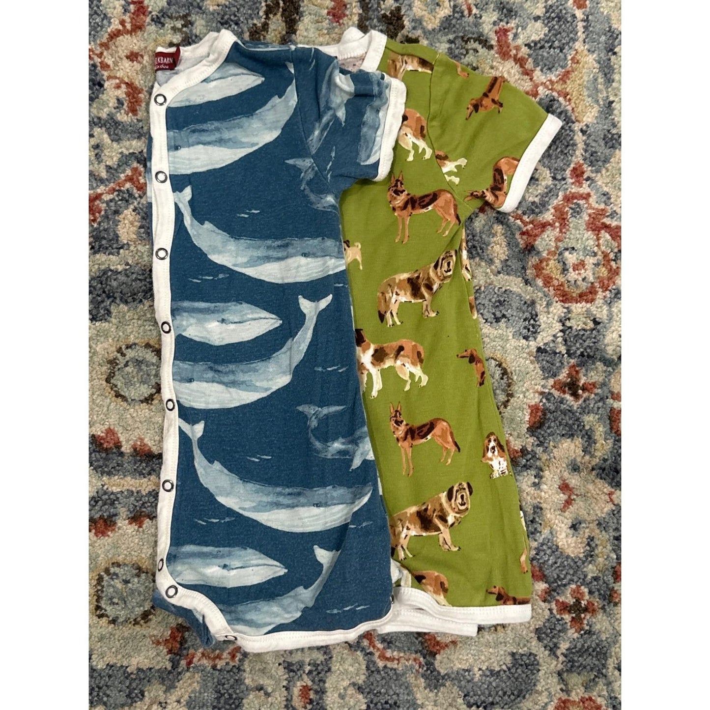 Milkbarn Romper Set Boys 12-18M Blue Green Whale Dog Organic Cotton