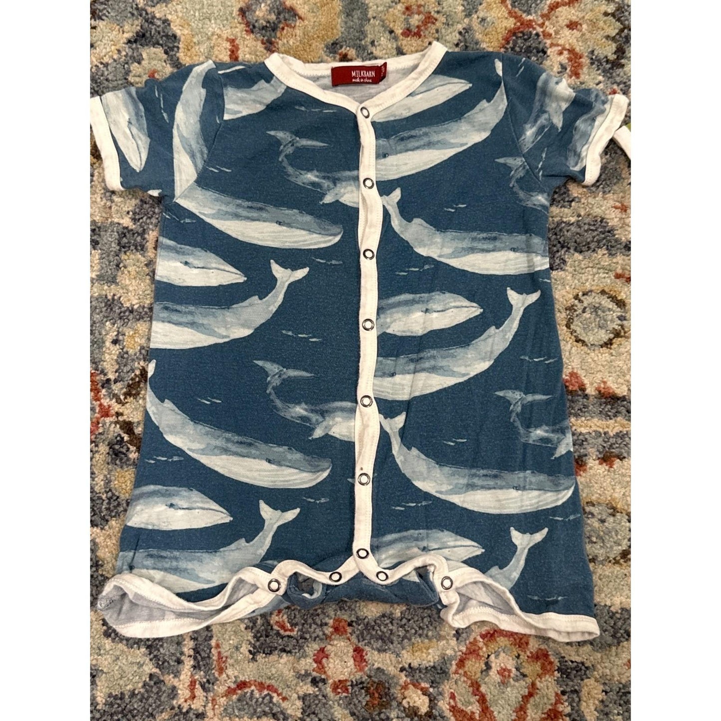 Milkbarn Romper Set Boys 12-18M Blue Green Whale Dog Organic Cotton