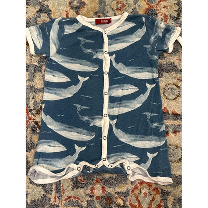 Milkbarn Romper Set Boys 12-18M Blue Green Whale Dog Organic Cotton