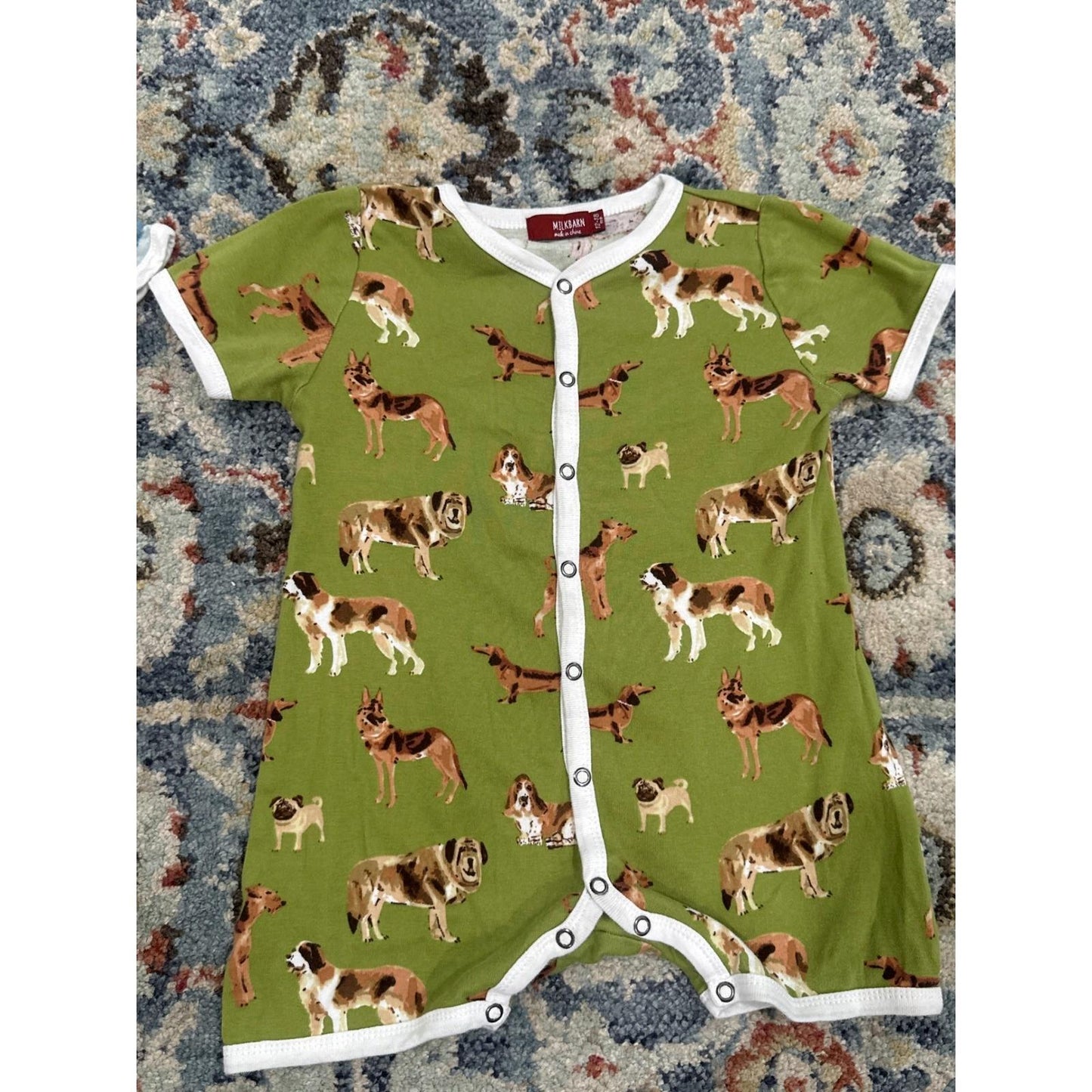 Milkbarn Romper Set Boys 12-18M Blue Green Whale Dog Organic Cotton