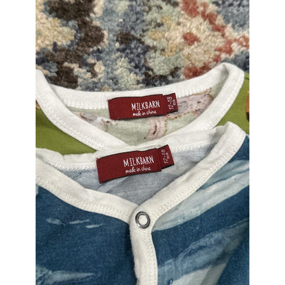 Milkbarn Romper Set Boys 12-18M Blue Green Whale Dog Organic Cotton