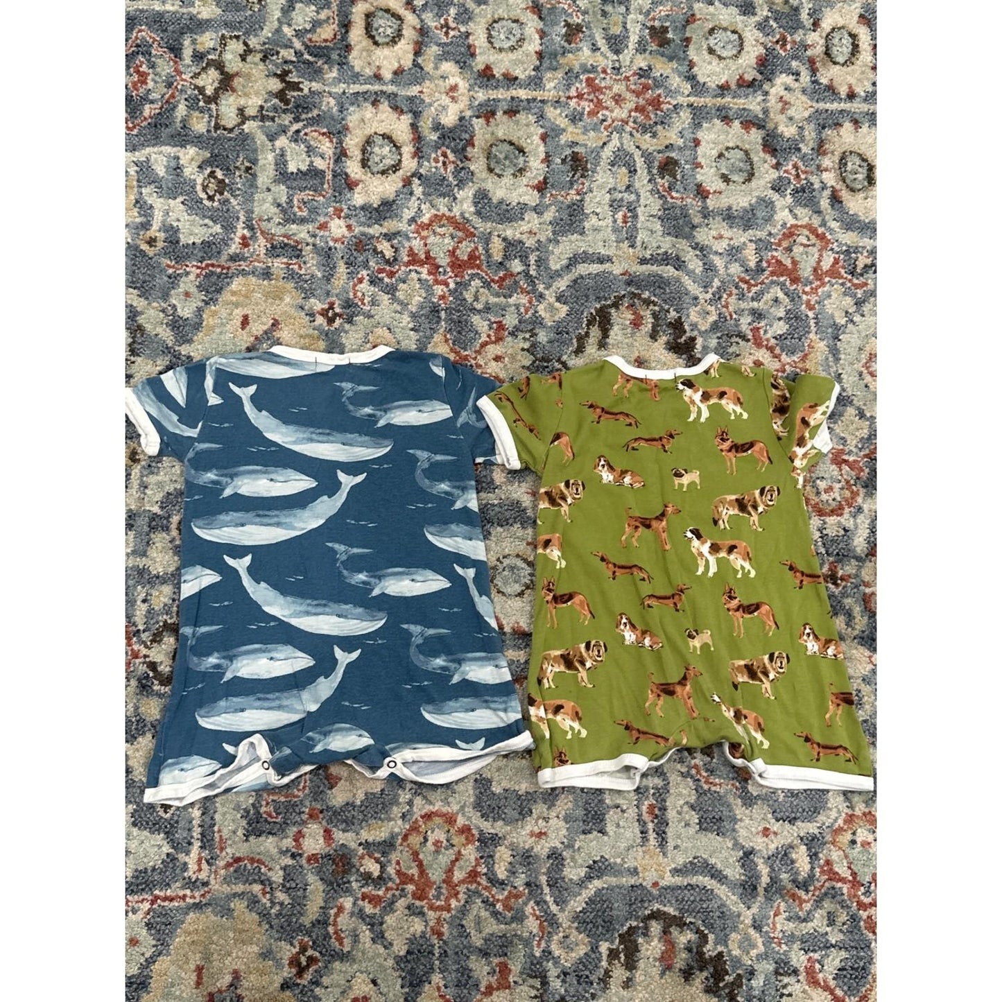 Milkbarn Romper Set Boys 12-18M Blue Green Whale Dog Organic Cotton