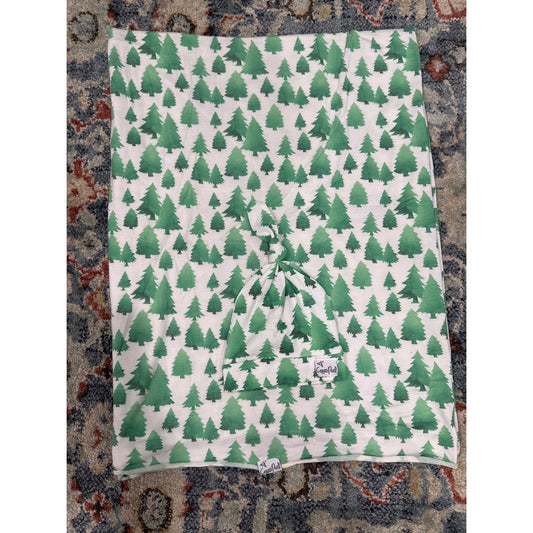 Copper Pearl Swaddle Blanket Hat Set Kids Newborn Green Pine Tree Print