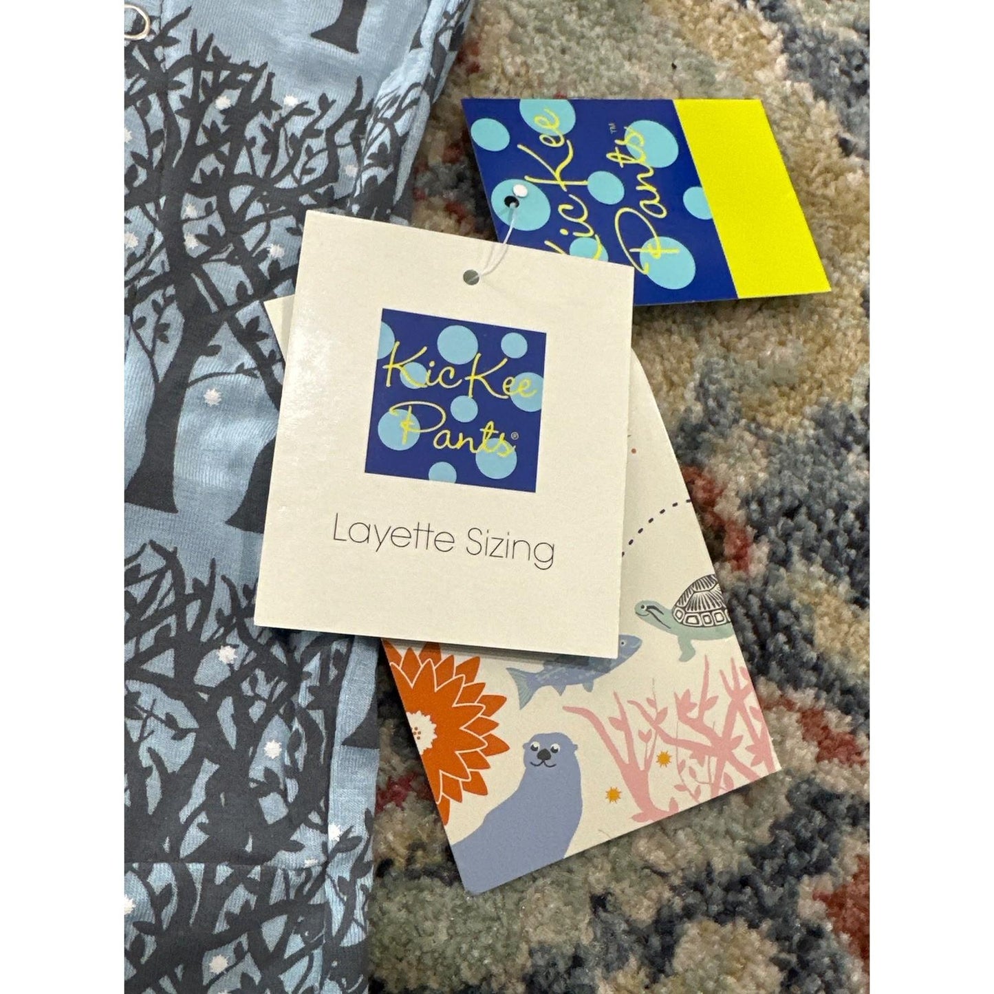 Kickee Pants Footless Romper Boys 6-9M Blue Brown Tree Winter Forest Print NWT