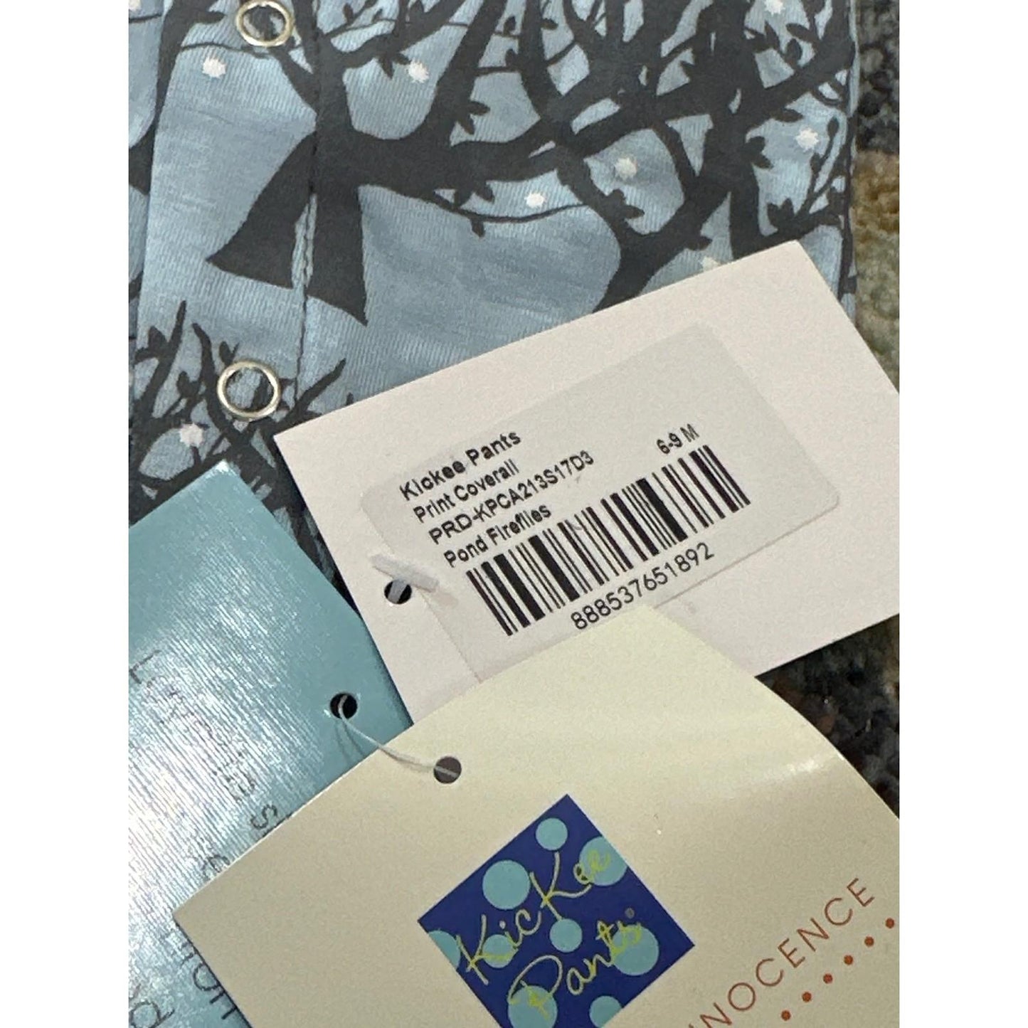 Kickee Pants Footless Romper Boys 6-9M Blue Brown Tree Winter Forest Print NWT