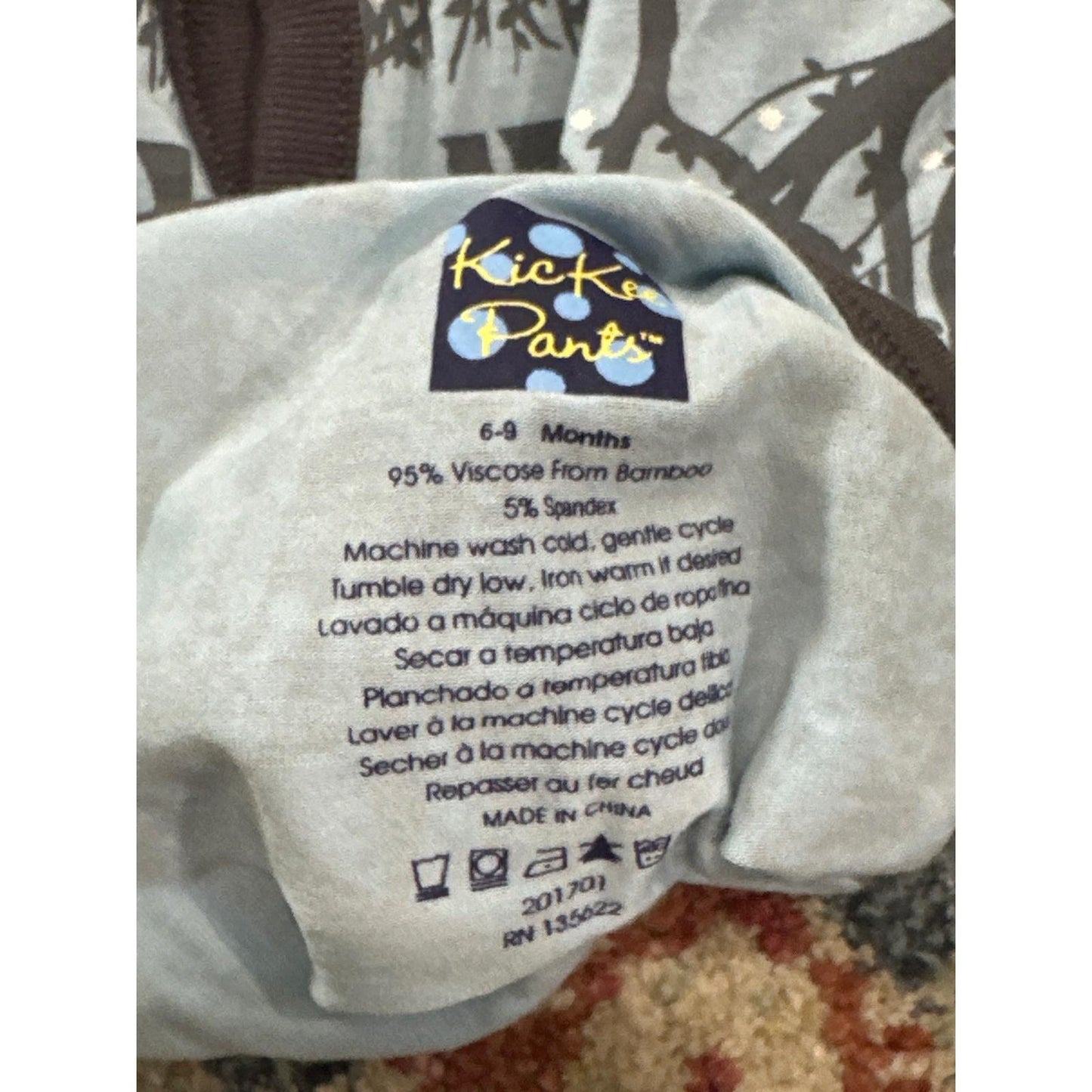 Kickee Pants Footless Romper Boys 6-9M Blue Brown Tree Winter Forest Print NWT