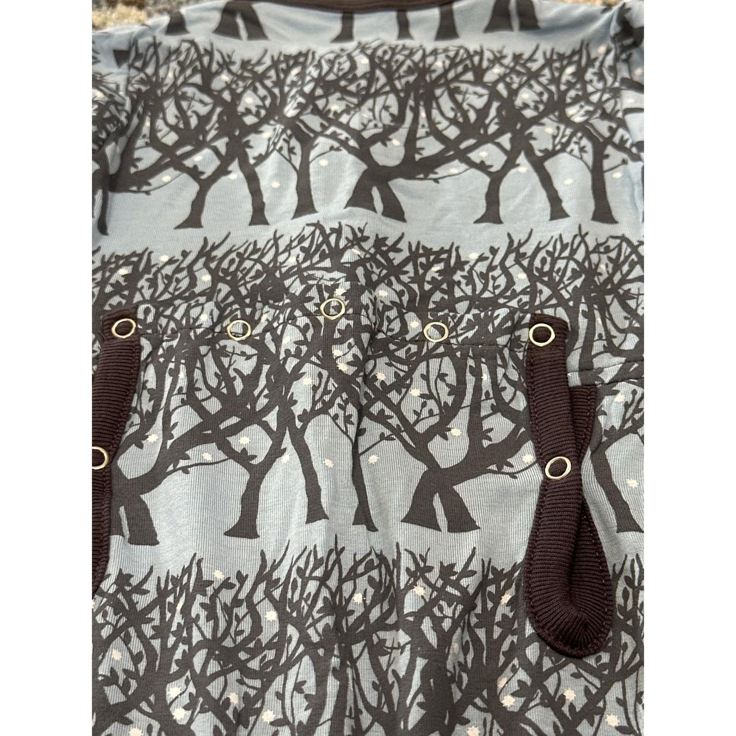 Kickee Pants Footless Romper Boys 6-9M Blue Brown Tree Winter Forest Print NWT