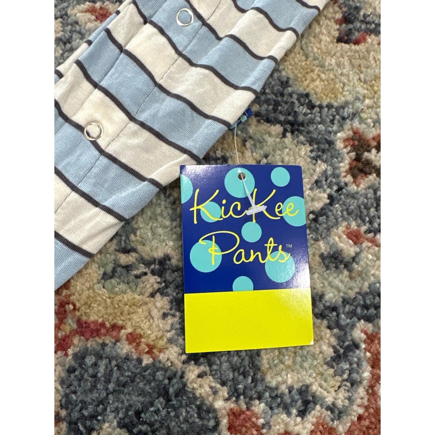 Kickee Pants Romper Boys 12-18M Blue Striped Bamboo Snap Coverall NWT