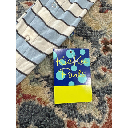 Kickee Pants Romper Boys 12-18M Blue Striped Bamboo Snap Coverall NWT