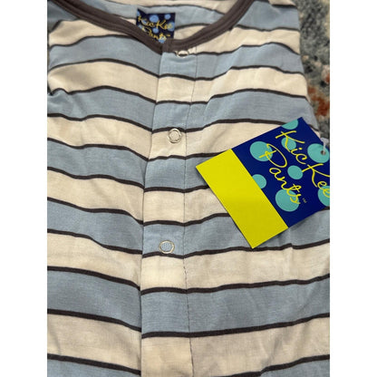 Kickee Pants Romper Boys 12-18M Blue Striped Bamboo Snap Coverall NWT