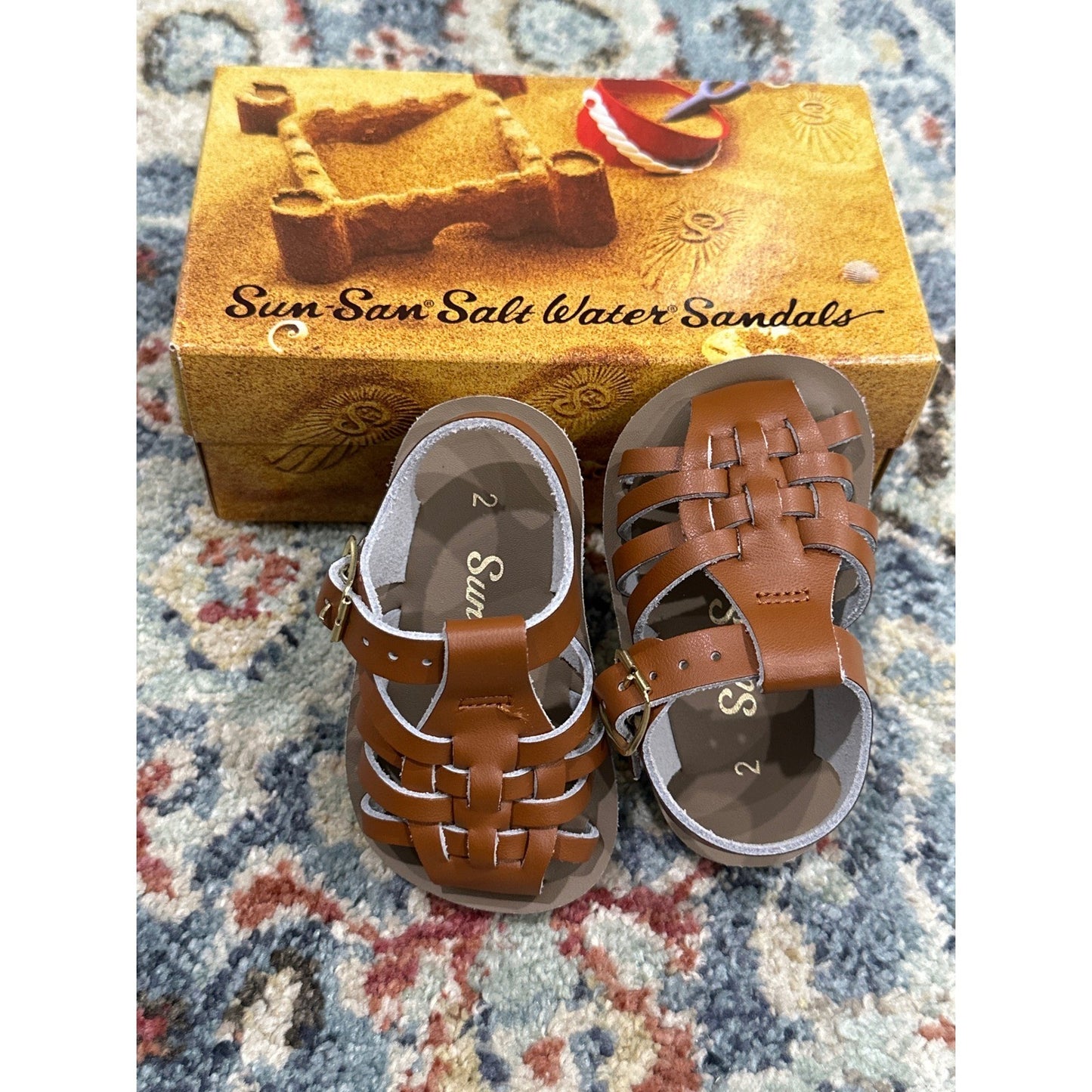 Sun San Sailor Sandals Infant Boy Size 2 Tan Leather Woven NEW
