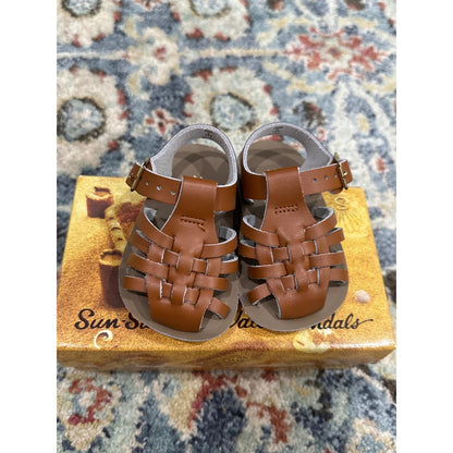 Sun San Sailor Sandals Infant Boy Size 2 Tan Leather Woven NEW