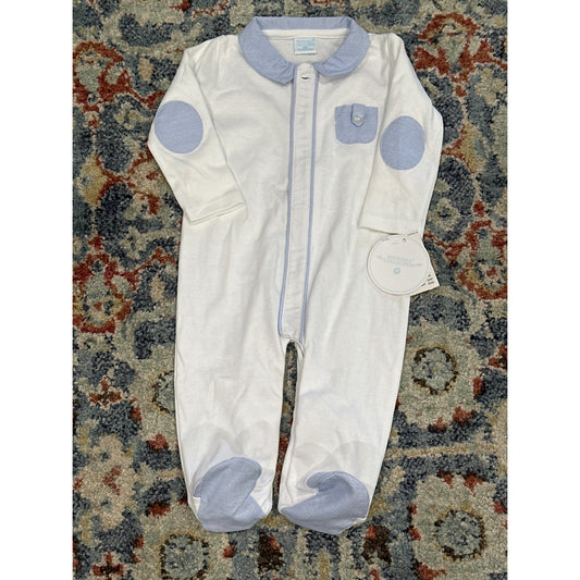 Edgehill Collection Footed Sleeper Boys 6M White Blue Seersucker Trim NWT
