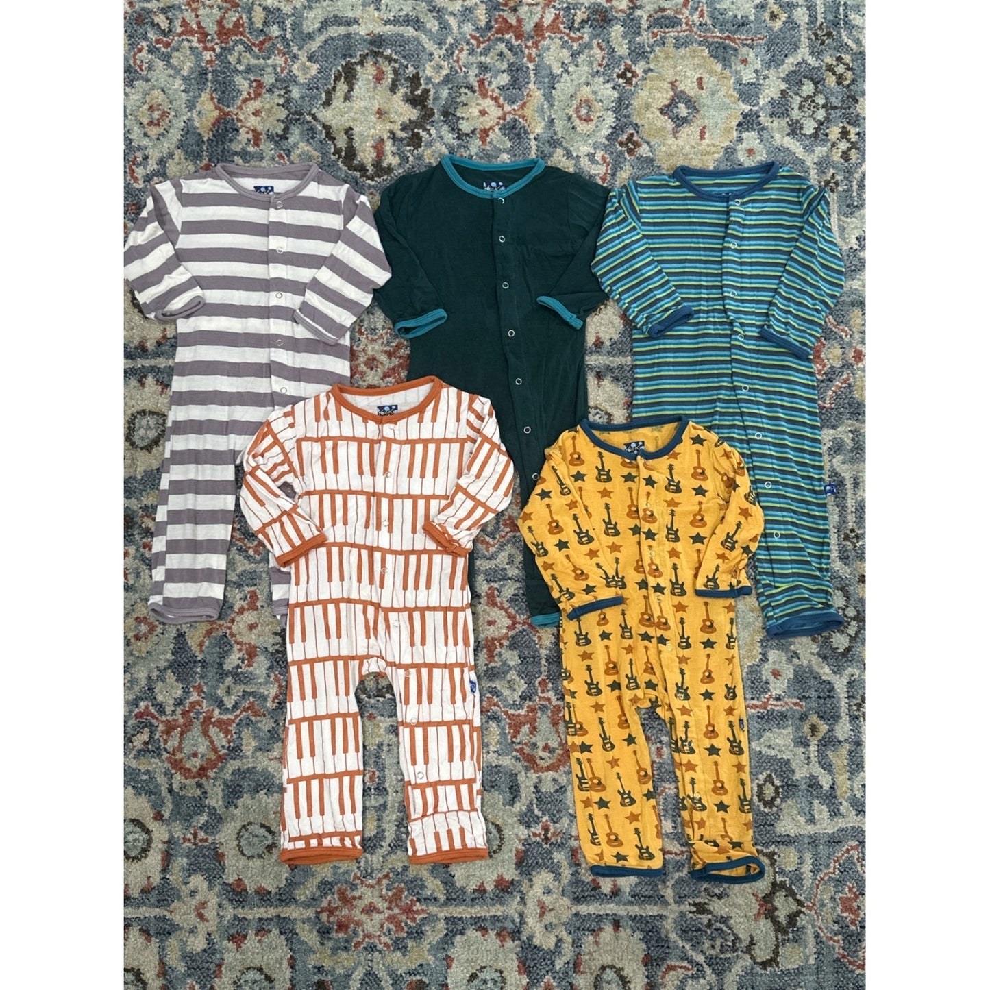 Kickee Pants Coverall Bundle Boys 6-9M & 6-12M Bamboo Romper Lot 5 Pieces