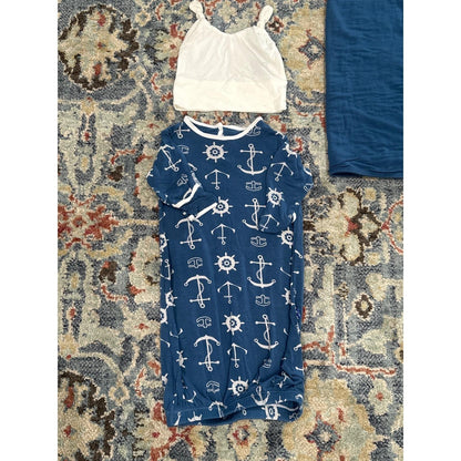 KicKee Pants Bundle Baby Boys 0-6M Blue Shark Nautical Blanket Gown