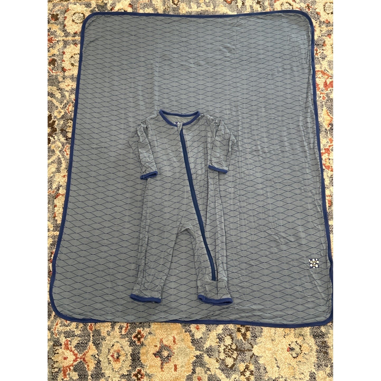 Kickee Pants Coverall Blanket Set Boys 0-3M Blue Geometric Wave