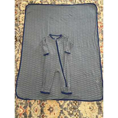 Kickee Pants Coverall Blanket Set Boys 0-3M Blue Geometric Wave