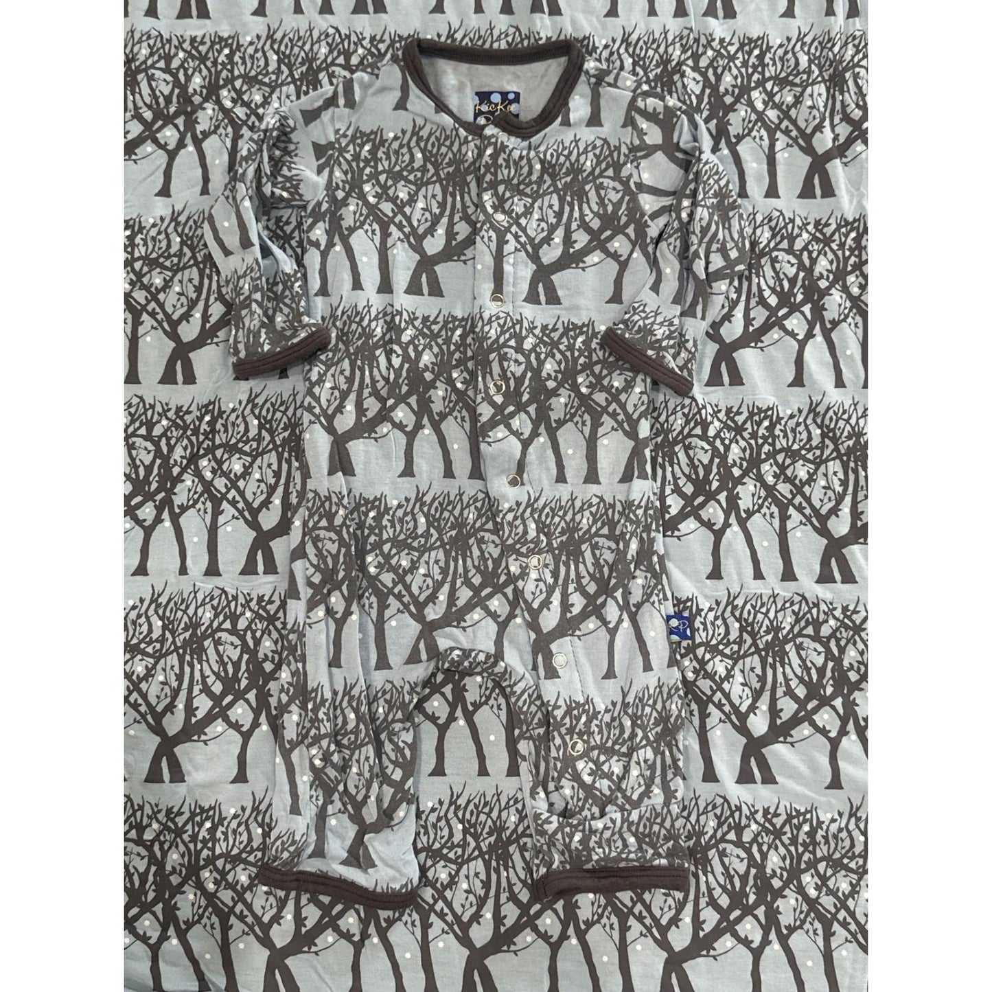Kickee Pants Coverall Swaddle Set Boys 0-3M Grey Brown Tree Print
