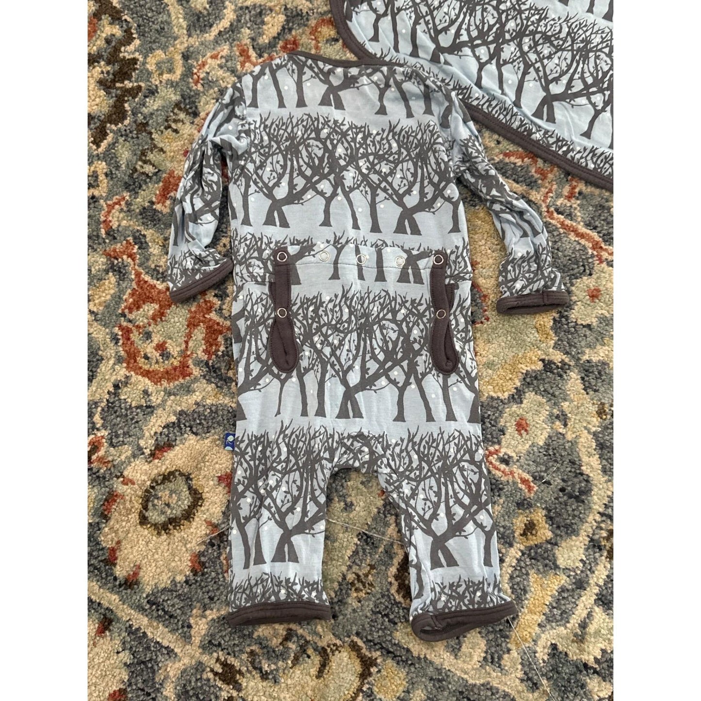 Kickee Pants Coverall Swaddle Set Boys 0-3M Grey Brown Tree Print