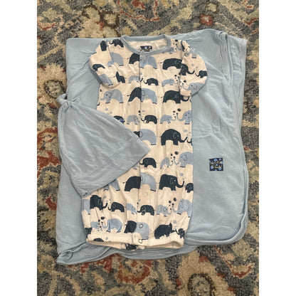 Kickee Pants Gown Hat Blanket Set Boys Preemie Blue Elephant