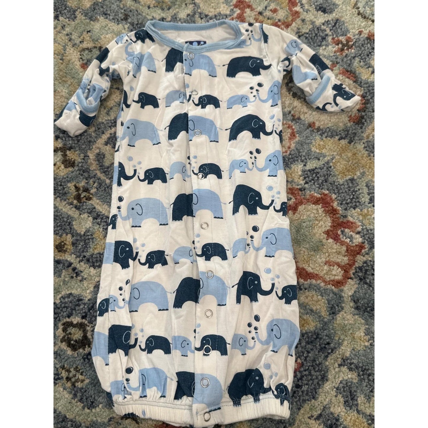 Kickee Pants Gown Hat Blanket Set Boys Preemie Blue Elephant