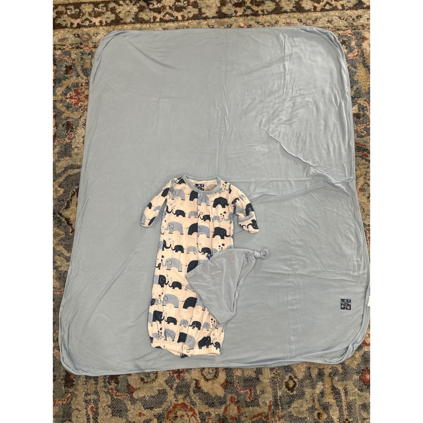 Kickee Pants Gown Hat Blanket Set Boys Preemie Blue Elephant