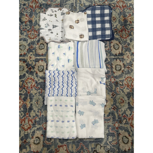 Aden + Anais Little Unicorn Swaddle Burp Cloth Bundle Boy Blue White