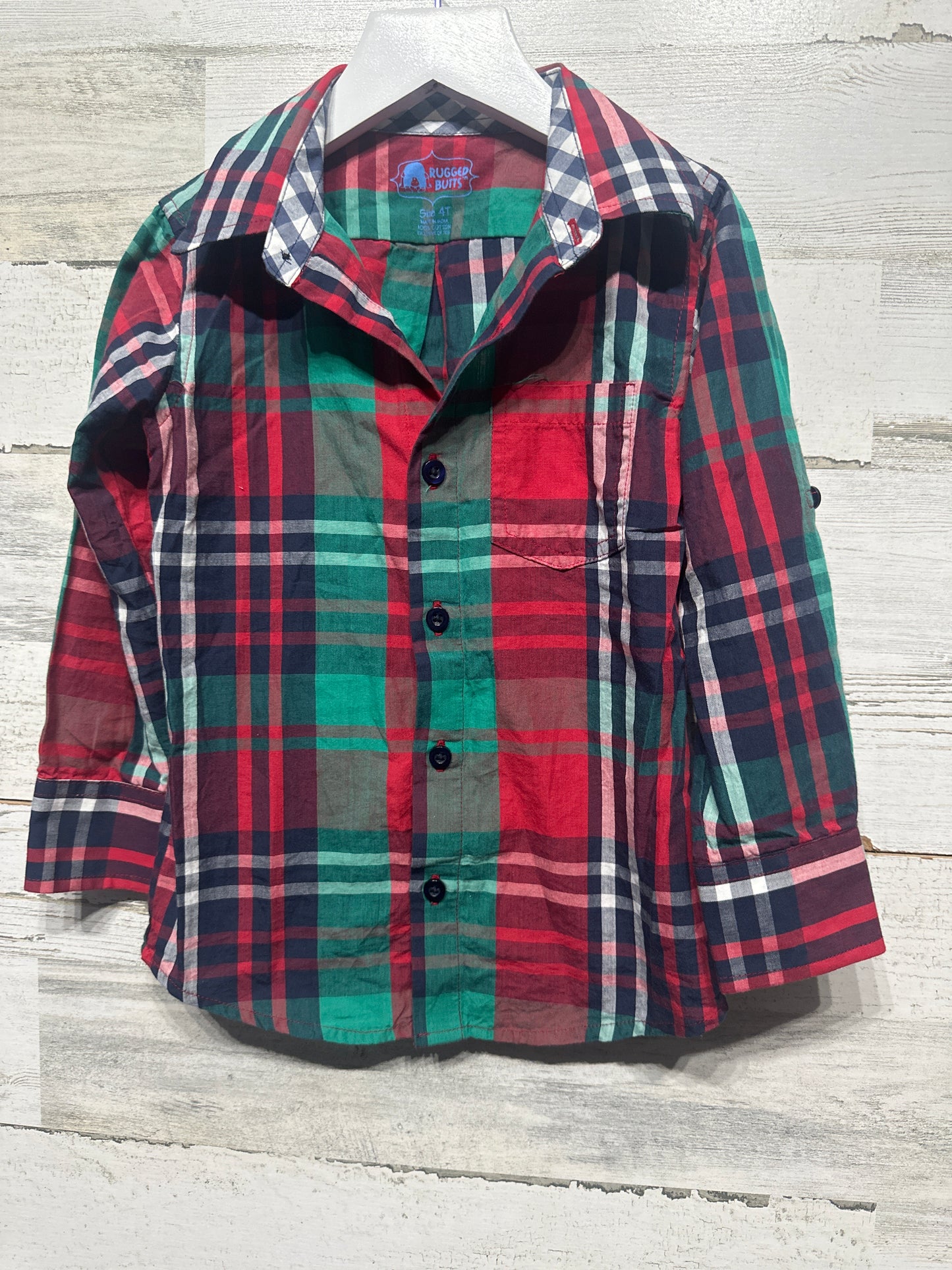 Boys Size 4t Rugged Butts Holiday Plaid Button Up Shirt - Very Good Used Condition