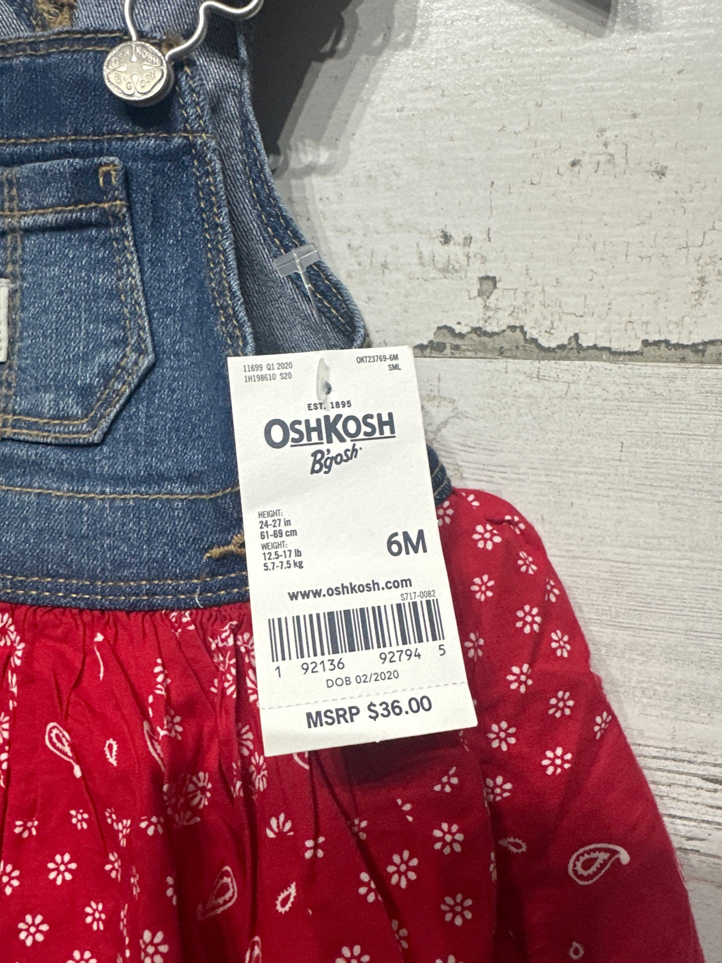 Girls Size 6m Osh Kosh Bandana Overall Dress - New With Tags