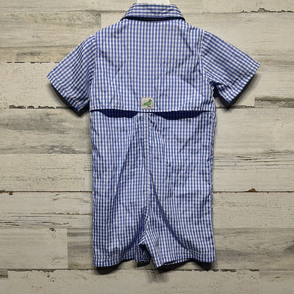 Boys Preowned Size 18m Properly Tied Performance Fishing Blue Plaid Romper - Very Good Used Condition