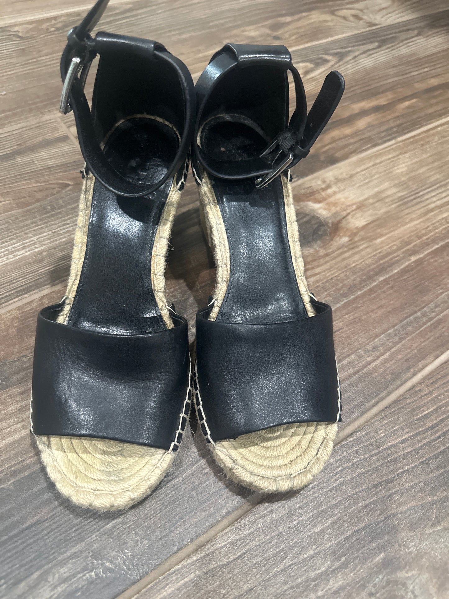 Women’s Size 9 Vince Camuto Black Leather Espadrille Wedge Shoes - Good Used Condition