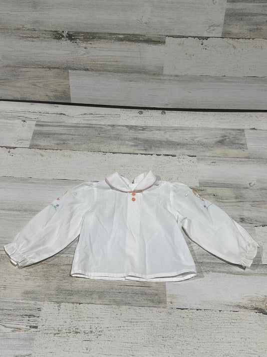 Vintage Embroidered Sleeve Pink Piped Peter Pan Collared Shirt  - Girls Size 18m - Good Used Condition